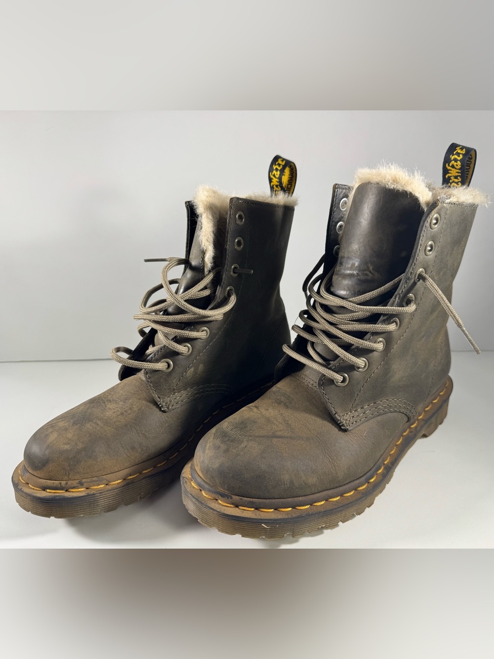 Dr. Martens 1460 Serena Brown Lace-Up Faux Fur-Trim Boots